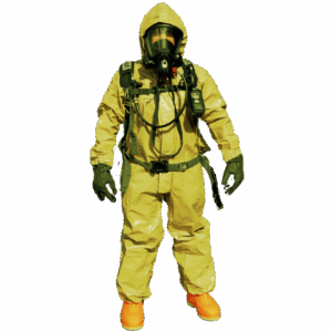 Image of a man in a hazmat suit