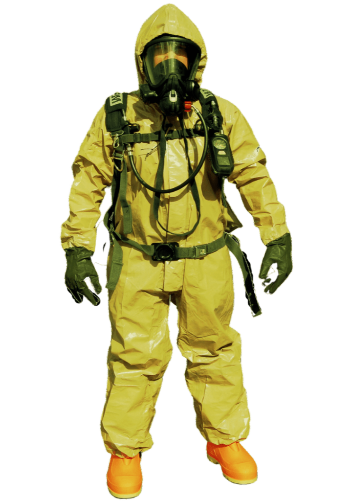 Image of a man in a hazmat suit